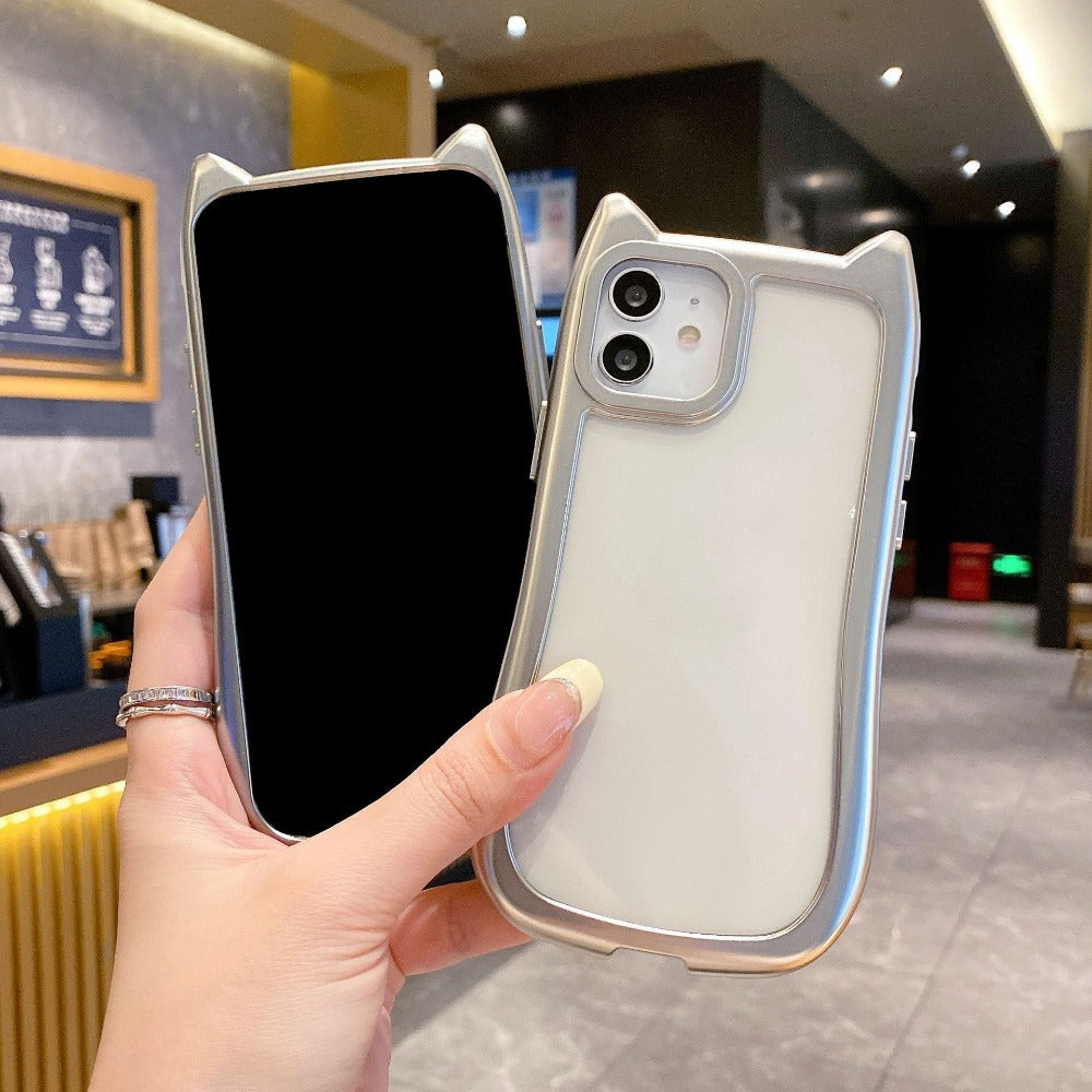 Electroplated silver Cat's ears phone case for iphone