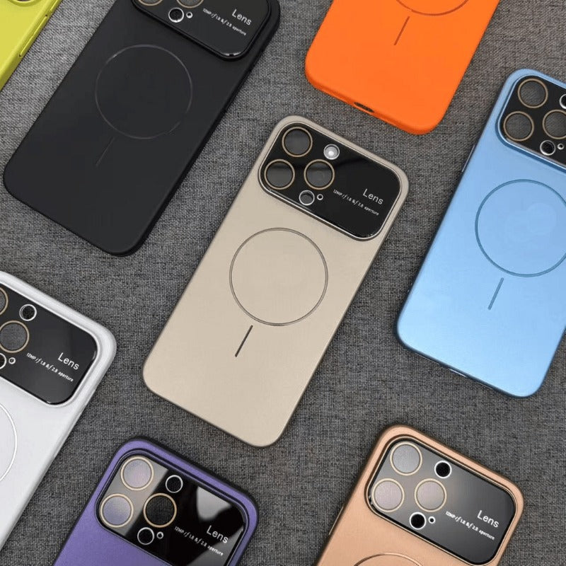New Magnetic Metallic Texture Large Viewing Window Full Coverage Phone Case for iPhone
