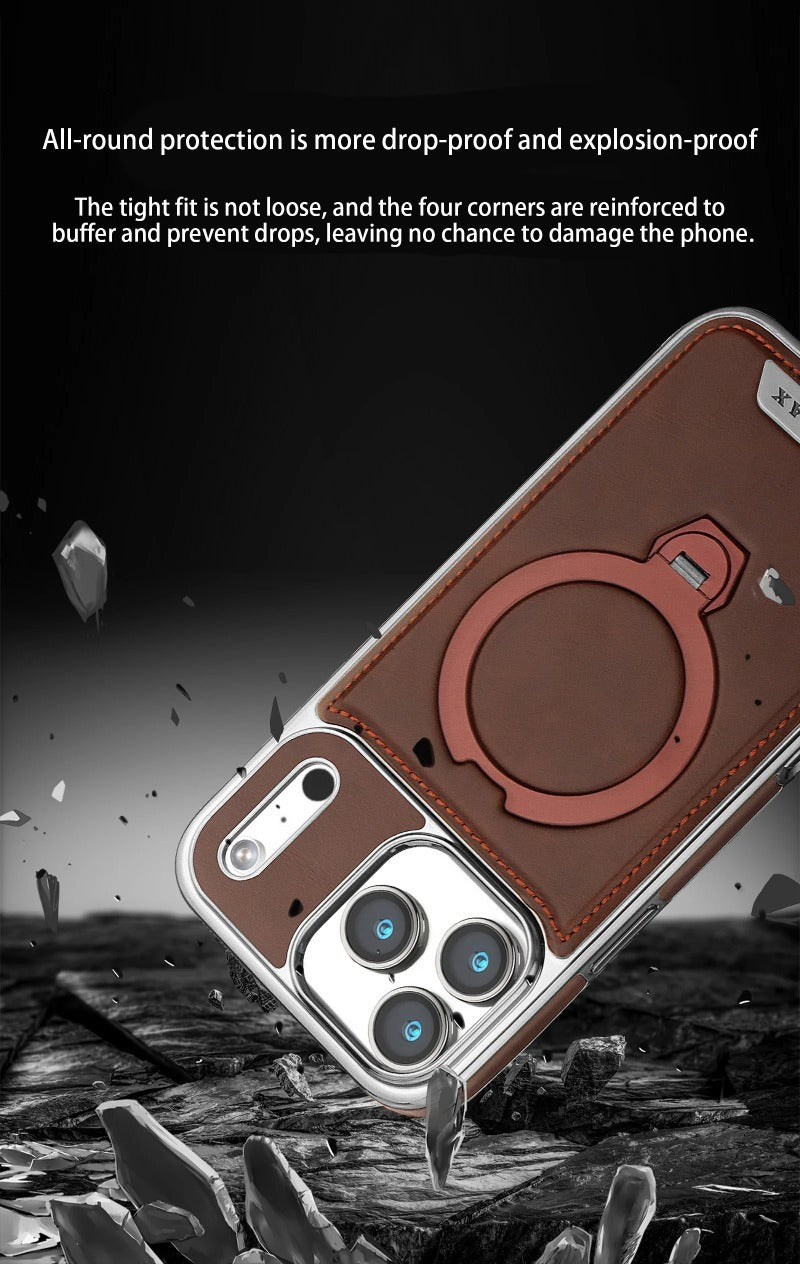 Magnetic Rotat Bracket Luxury Leather Phone Case For iPhone