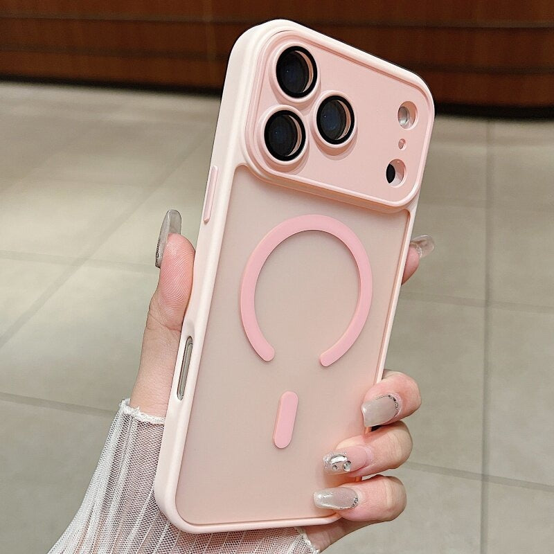Built-in Lens Protector Anti-fingerprint Matte Magnetic Phone Case for iPhone