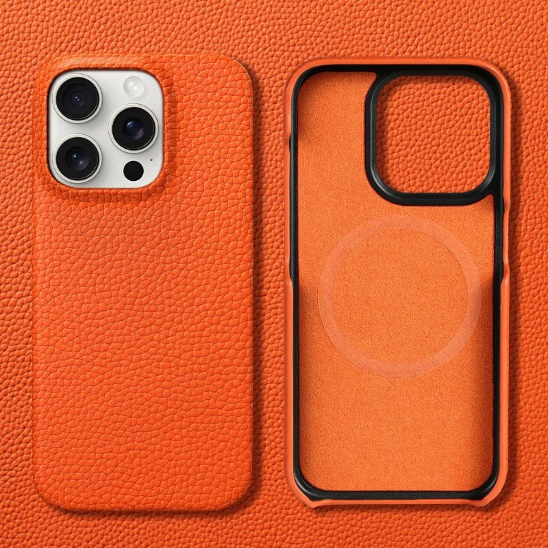 Cowhide Lychee Leather Magnetic Case for iPhone