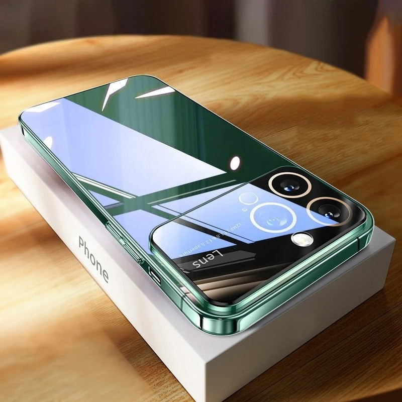 Luxury Plating Clear Hard PC Glass Lens Protection Case For iPhone