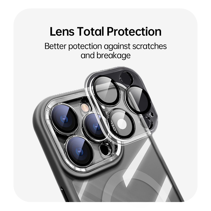 Close-up of LEKCASE clear iPhone 17 case with full lens protection cover, preventing scratches and breakage.