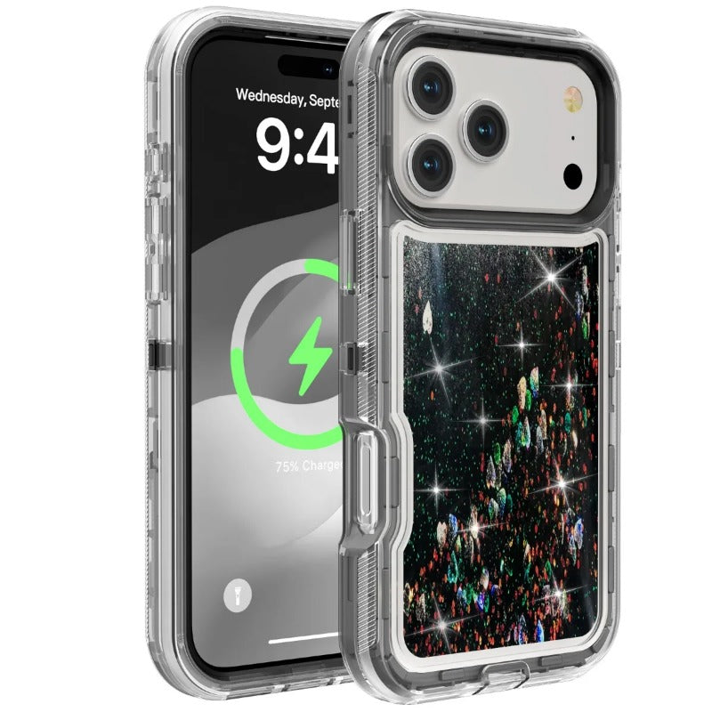 3 IN 1 OTT Heavy Duty Glitter Liquid Quicksand Box Phone Case For iPhone
