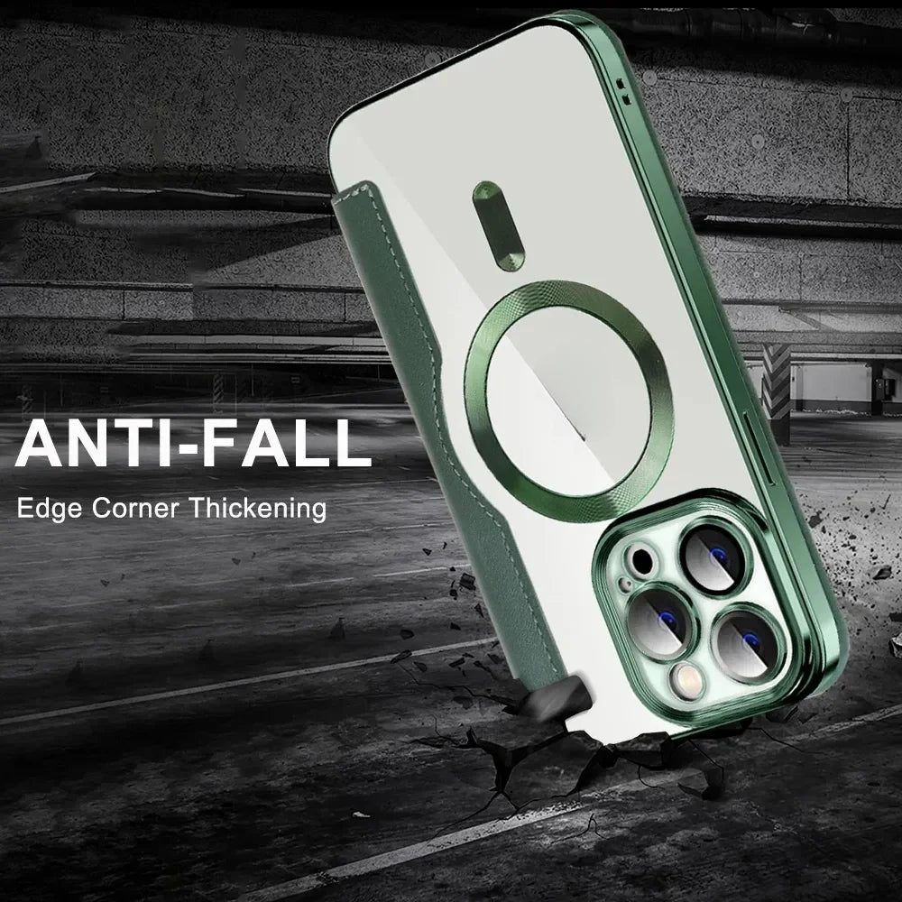 Flip leather wireless charging phone case for iPhone