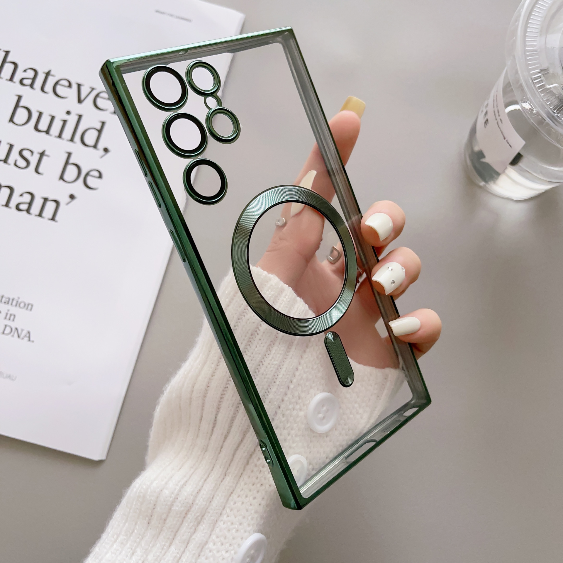 Plated border wireless charging phone case for Samsung