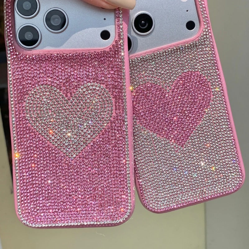 Fashion Stereoscopic Rhinestone Love Heart Decoration Shockproof Protective Phone Cover Case for iPhone