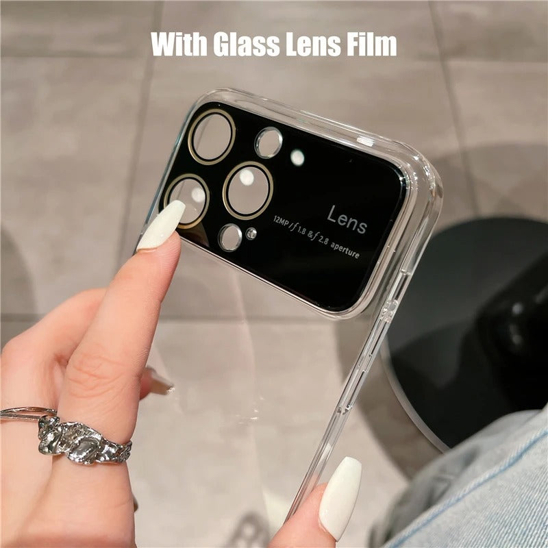 Luxury Plating Clear Hard PC Glass Lens Protection Case For iPhone
