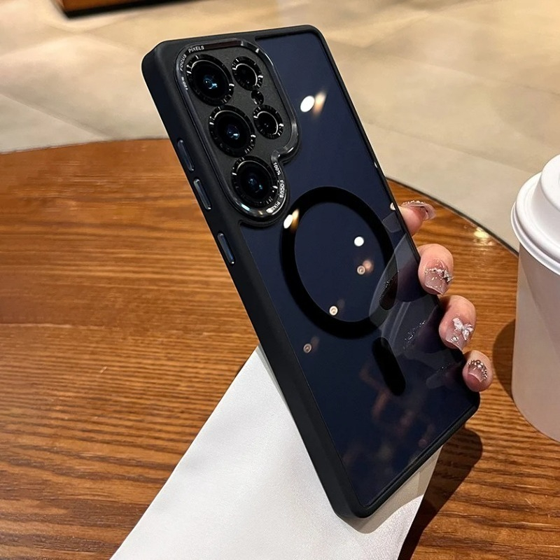 Magnetic Metal Lens Bumper Transparent Case For Samsung