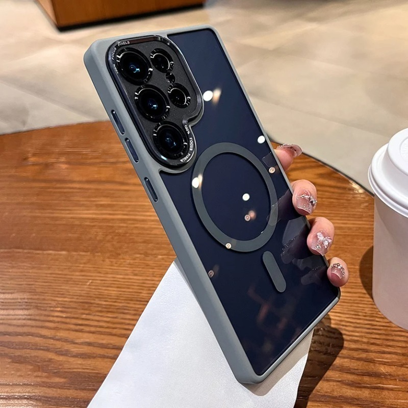 Magnetic Metal Lens Bumper Transparent Case For Samsung