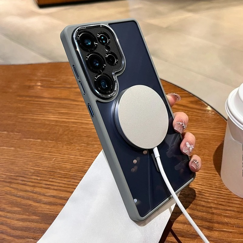 Magnetic Metal Lens Bumper Transparent Case For Samsung