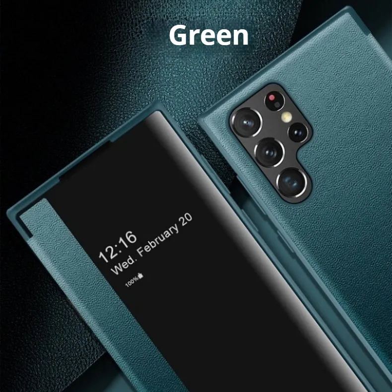 Plain leather side window flip phone case for Samsung