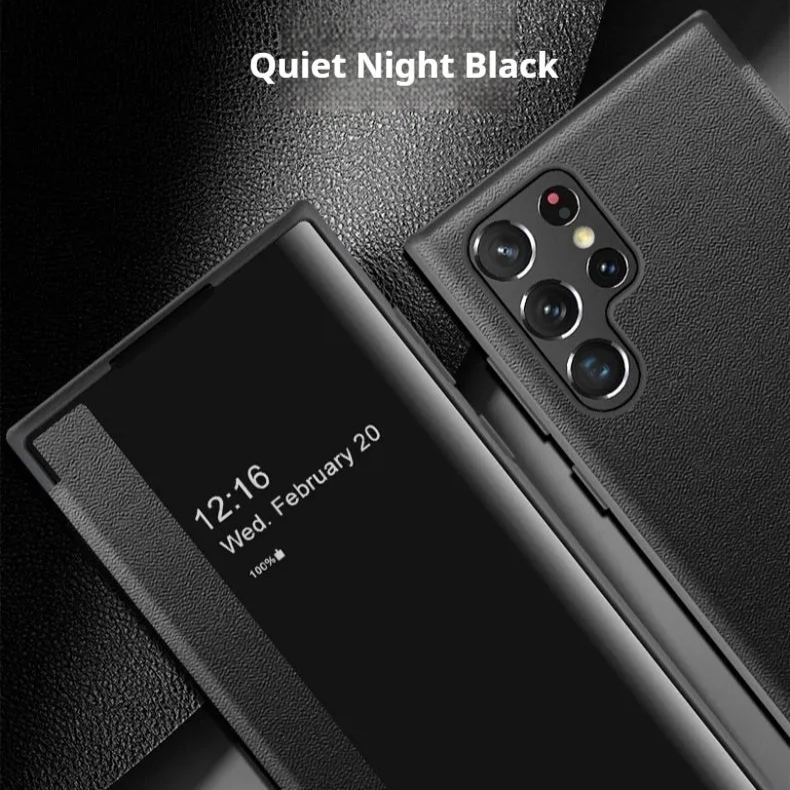 Plain leather side window flip phone case for Samsung