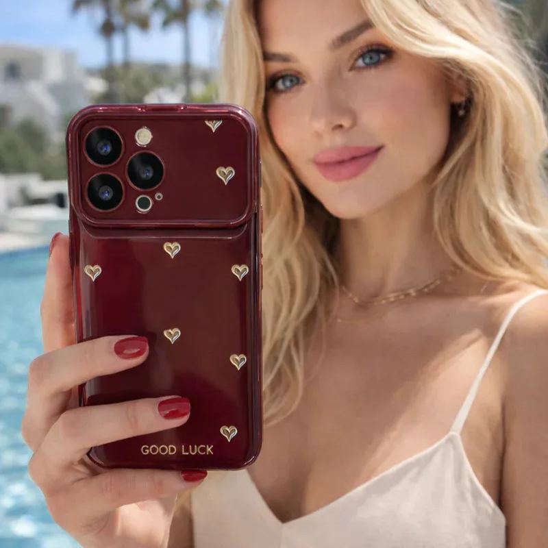 💖Lucky Bow & Heart Mirror Case For iPhone with Strap