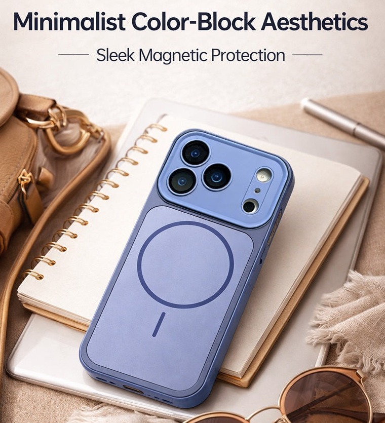 Back view of CASESUN matte magnetic case for iPhone 17 Pro Max with built-in magnetic ring and clean minimalist design.