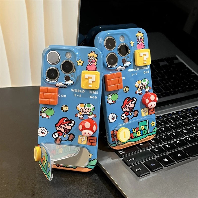 Super Mario Bros Phone Case for iPhone Serises with Mirror Holder Stand Cover