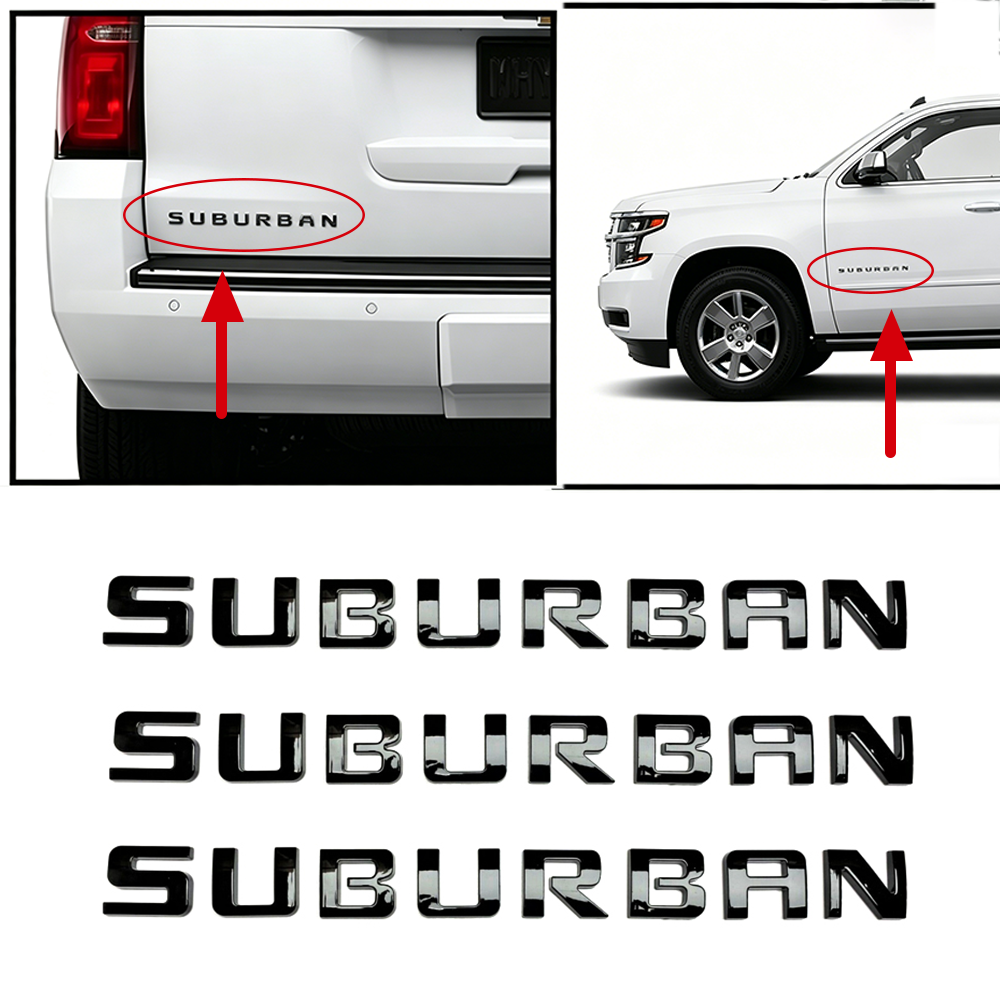 3Pcs 2007-2020 Suburban 3500 HD ABS Plastics Letter Gloss Black Chevrolet 