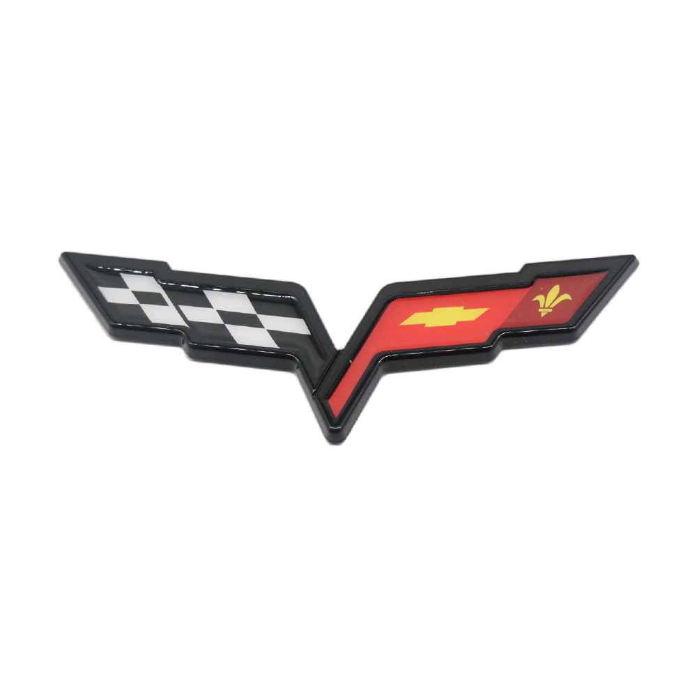 1pcs 2005-2013 C6 Corvette Plastic Front Rear Crossed Flags Badge Black Red Chevrolet