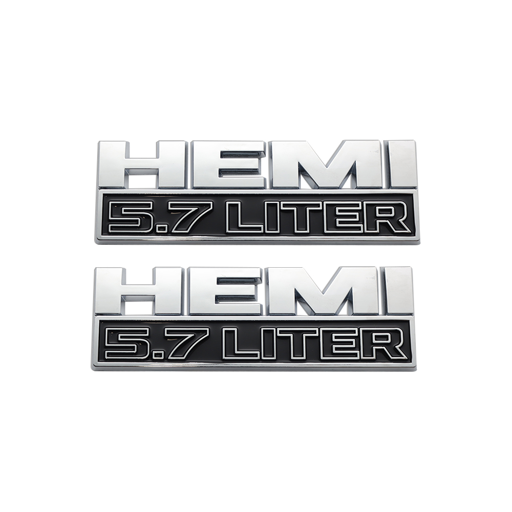 2PCS 2013-24 RAM 1500 2500 3500 4500 5500 HEMI 5.7 LITER Side Fender Badge Silver Black 3D Decal Dodge 68149700AB