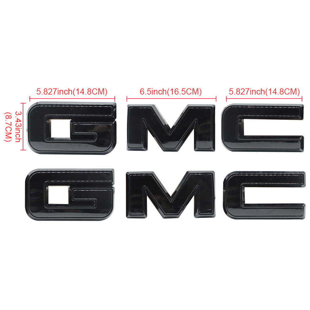 2Pcs 2019-2025 Sierra 1500 2500HD 3500HD Plastic Front Rear Overlay Emblem Gloss Black GMC