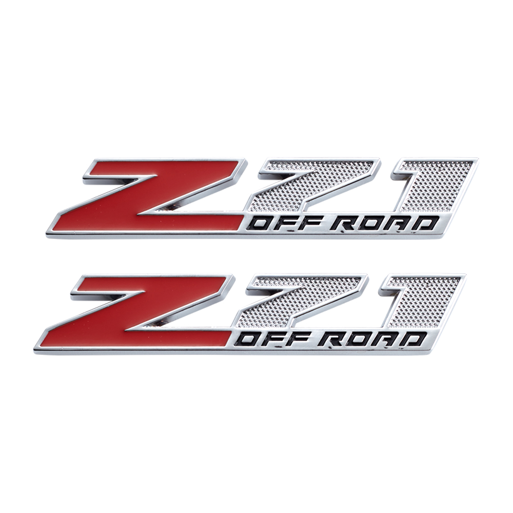 2PCS Silverado Suburban Tahoe Zinc Alloy Z71 Off Road Front Door Side Badge Chrome Red Chevrolet