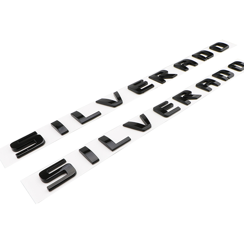 2pcs 2007-2018 Silverado 1500 2500 Plastic Front Rear Door Side Letters Gloss Black Chevrolet