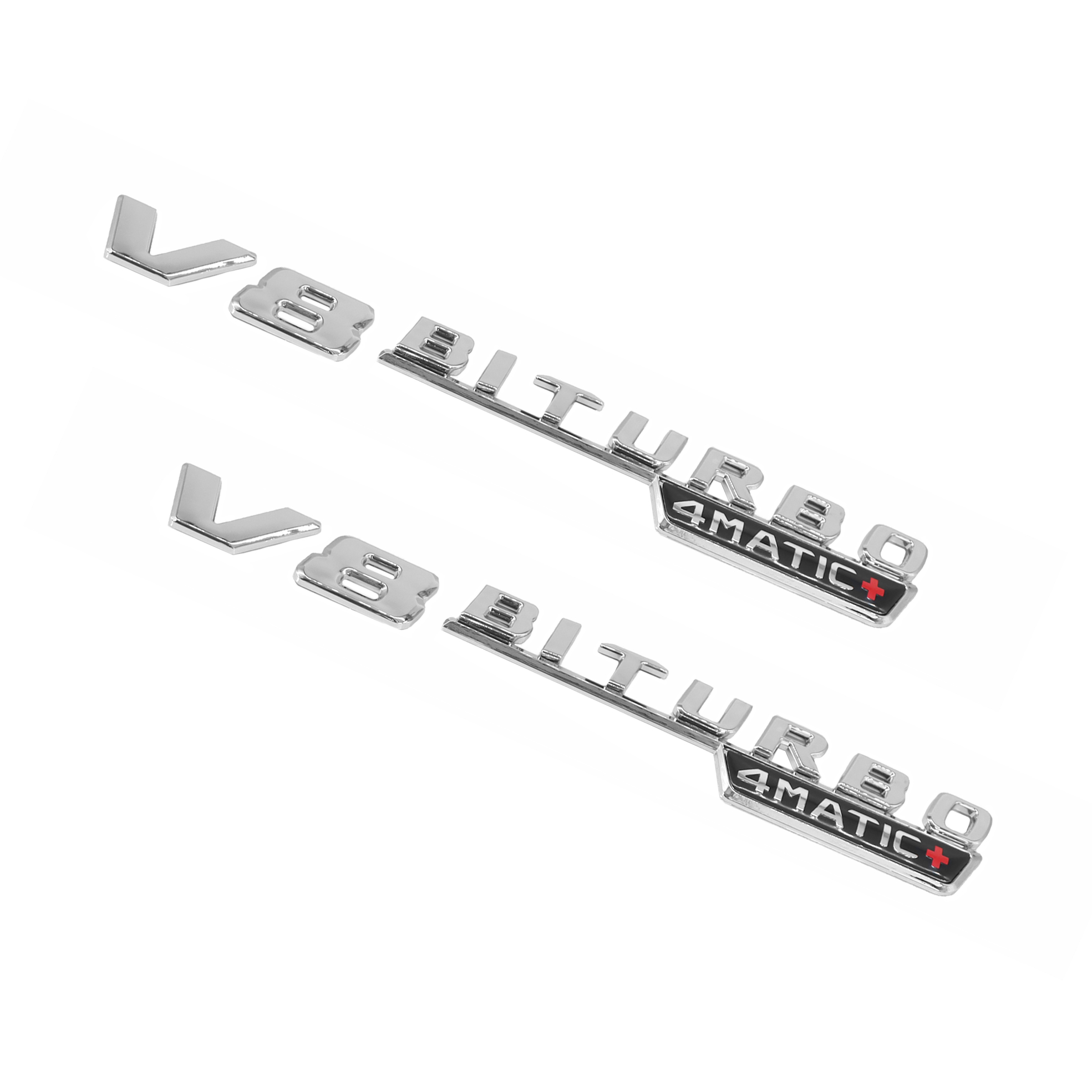 2Pcs 2021-2026 AMG ABS Chrome V8 BITURBO 4MATIC+ Letter Side Fender Silver Benz A1678176600