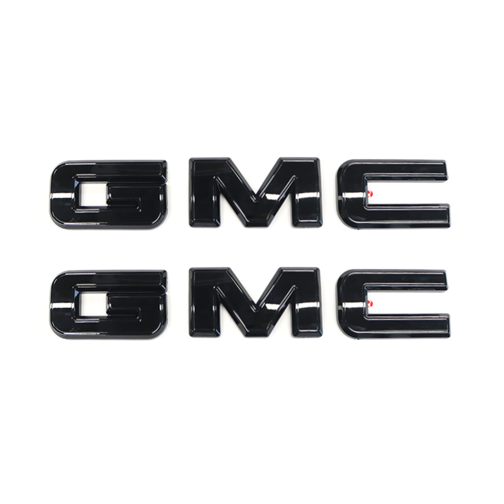 2Pcs 2019-2025 Sierra 1500 2500HD 3500HD Plastic Front Rear Overlay Emblem Gloss Black GMC