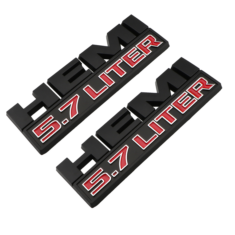 2PCS HEMI 5.7 LITER Black Red 3D Sticker Side Fender Emblems Badges For RAM 1500