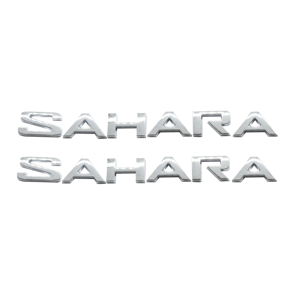 2Pcs Wrangler ABS Plastic SAHARA Side Door 3D Letter Gloss Silver Jeep 68333673AA