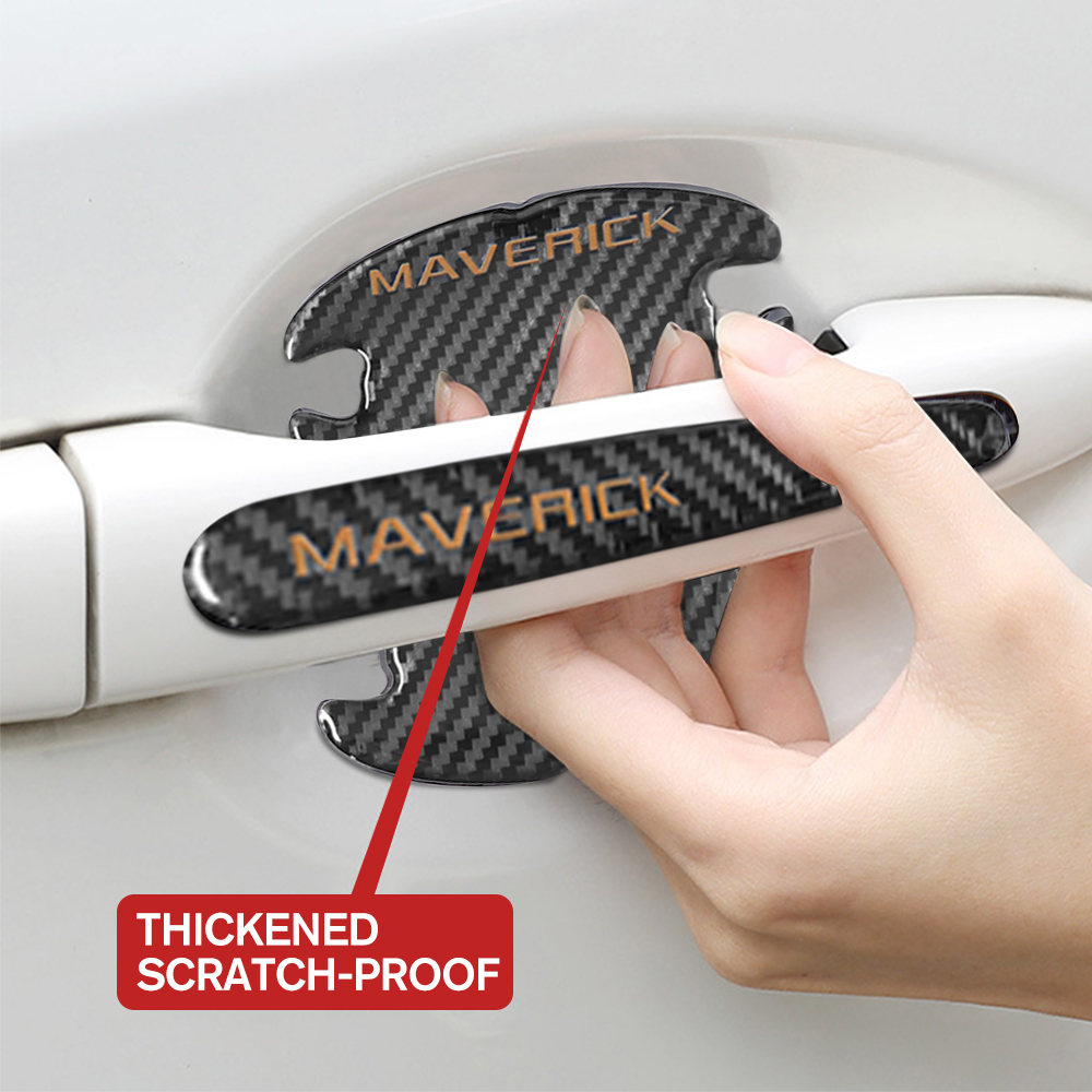 12Pcs Maverick Carbon Fiber Black Orange Ford Door Sill Scuff Covers Protector Door Cup Handle Stickers Set