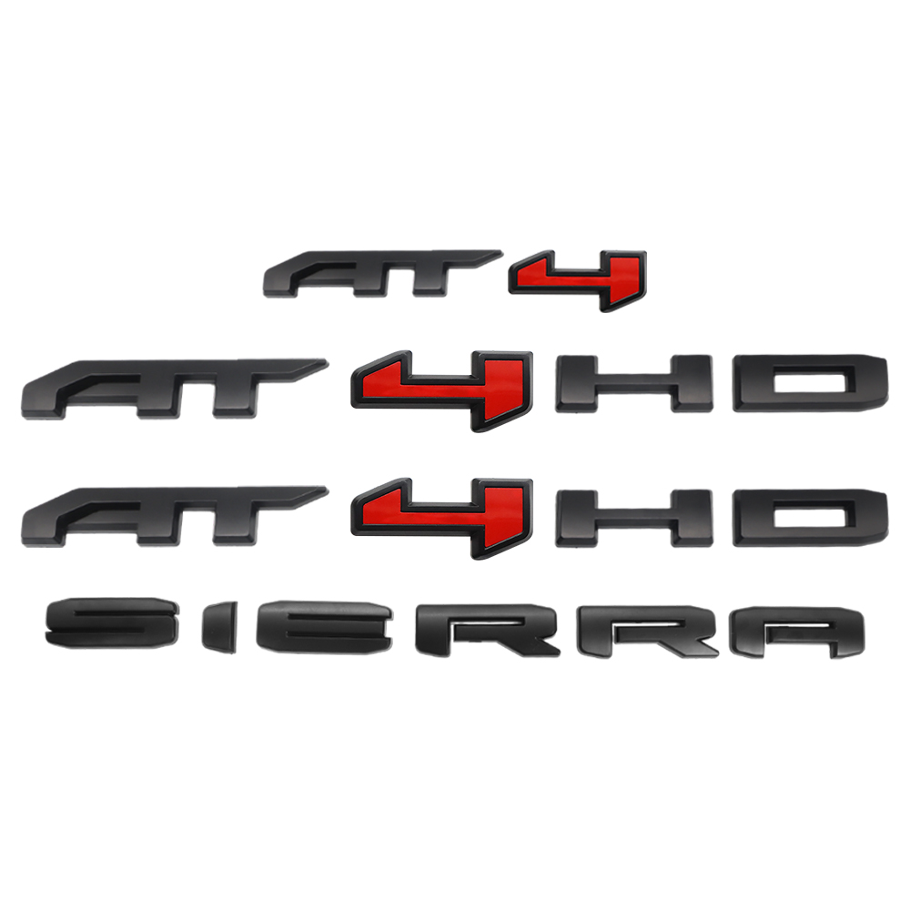 4PCS 2019-2025 Sierra AT4/AT4HD ABS Plastic Overlay Side Door Rear Emblem Matte Black Red GMC 85002068