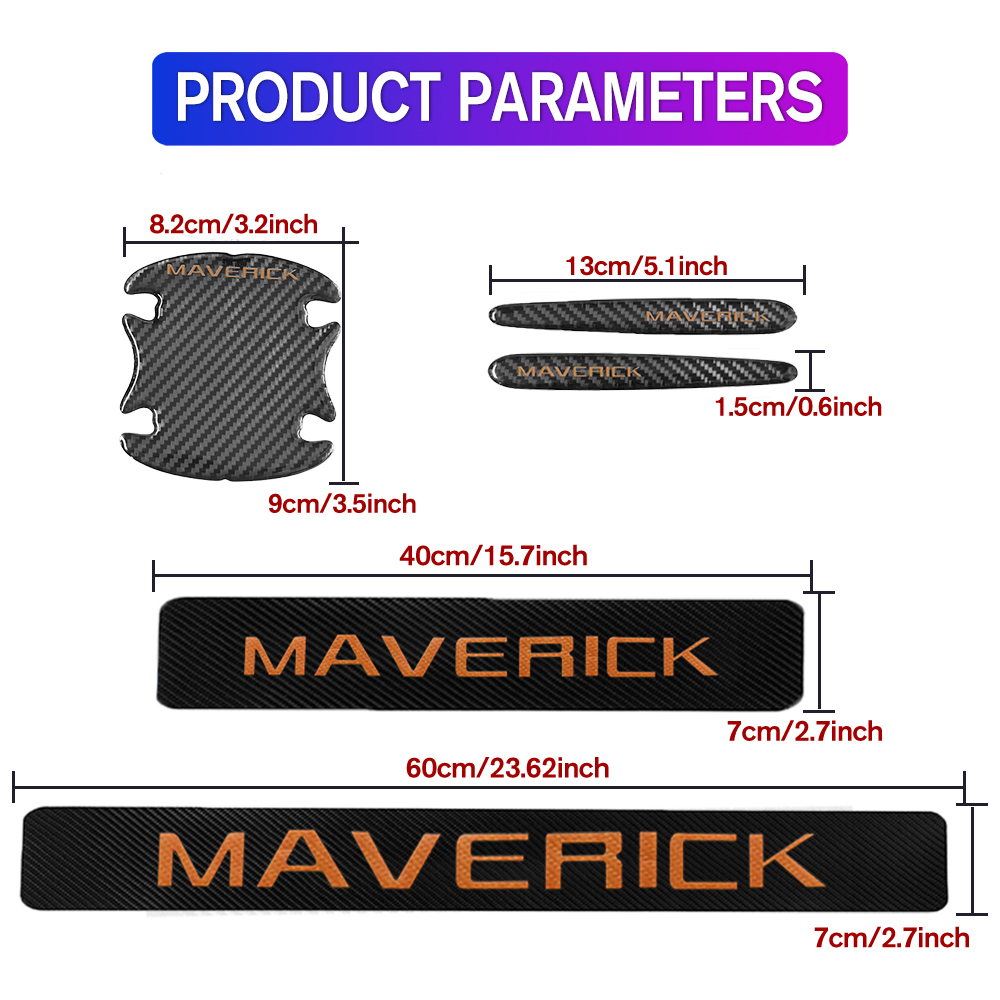 12Pcs Maverick Carbon Fiber Black Orange Ford Door Sill Scuff Covers Protector Door Cup Handle Stickers Set