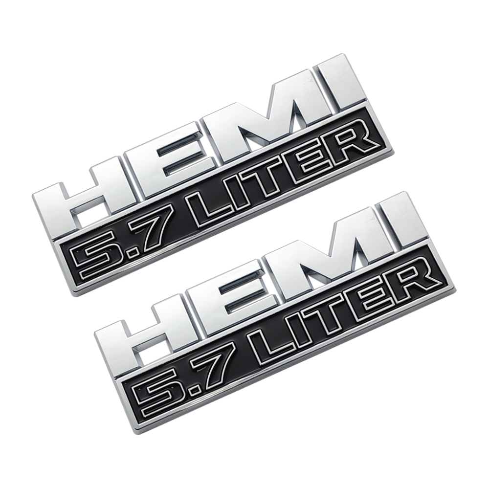 2PCS 2013-24 RAM 1500 2500 3500 4500 5500 HEMI 5.7 LITER Side Fender Badge Silver Black 3D Decal Dodge 68149700AB