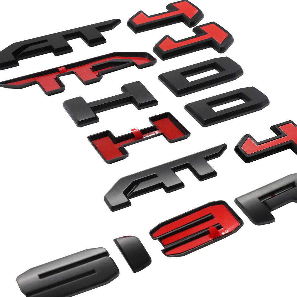 4PCS 2019-2025 Sierra AT4/AT4HD ABS Plastic Overlay Side Door Rear Emblem Matte Black Red GMC 85002068