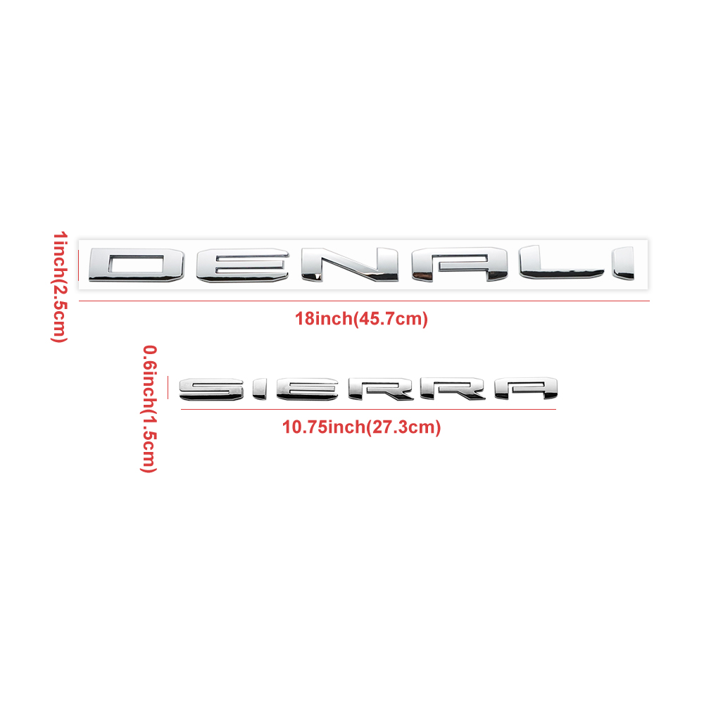 4Pcs 2019-2024 Denali Sierra 1500 2500HD 3500HD ABS Plastic Door Side Letters Gloss Silver GMC