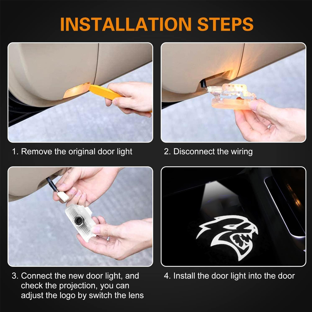2pcs For 2008-2023 Challenger Hellcat HD Car LED Door Courtesy Puddle projector Light White Dodge 