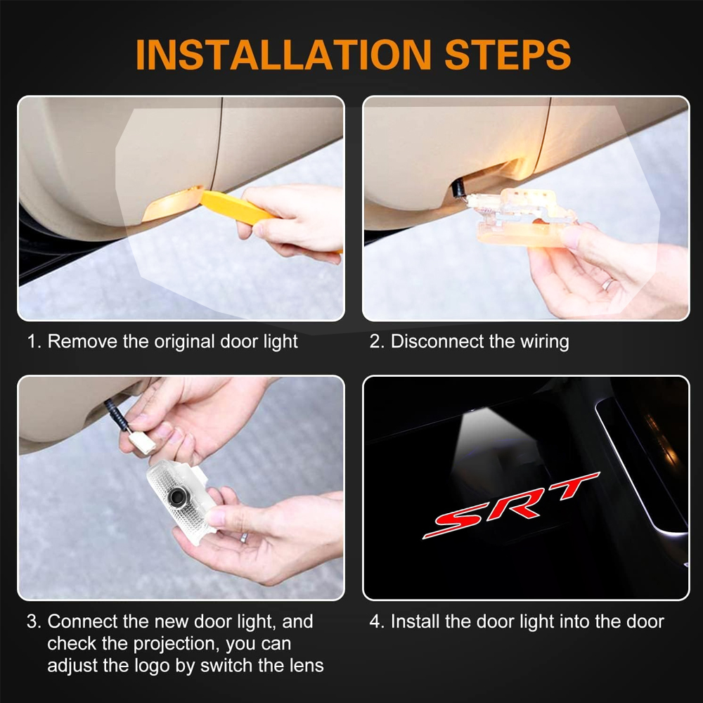 2PCS Challenger SRT 2008-2023 Quartz Glass Never Fade Ghost LED Door Step Courtesy Shadow Lights Red Dodge