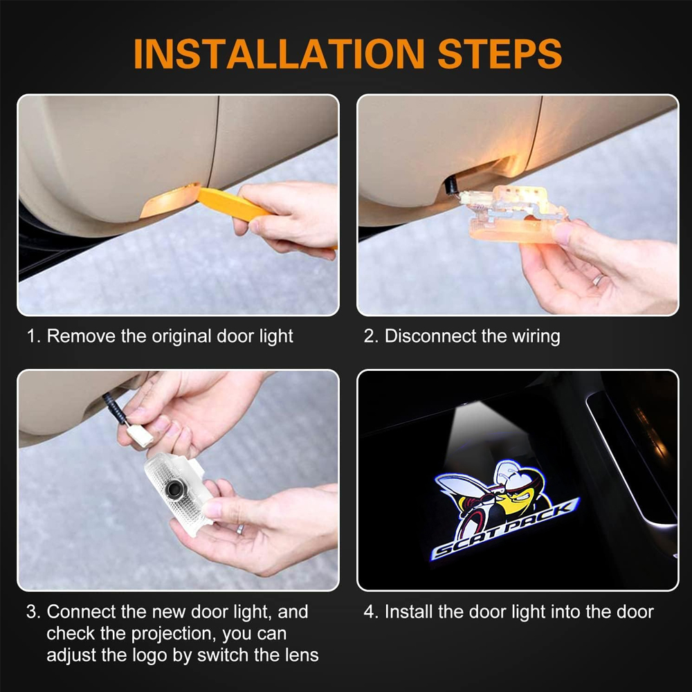2pcs For 2008-2023 Challenger Scat Pack Bee HD Car LED Door Courtesy Puddle projector Lights Dodge 
