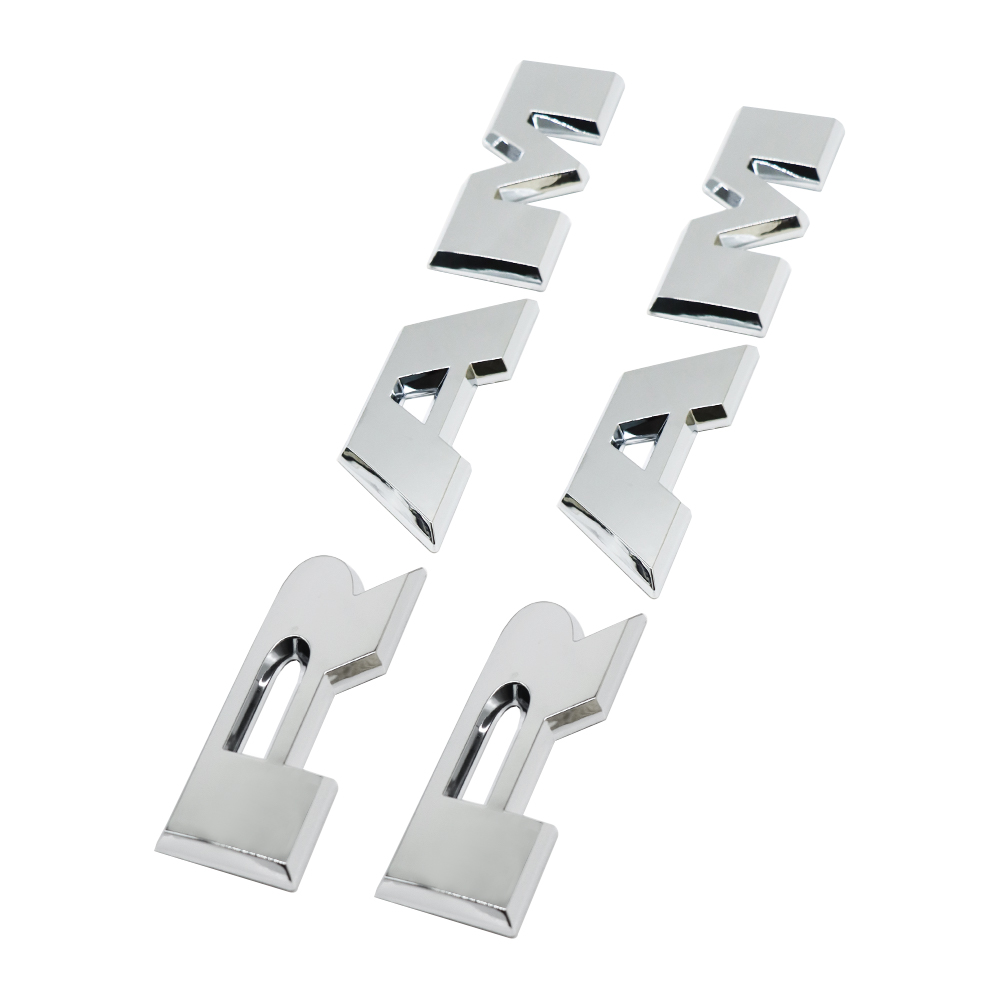 2PCS 2019-2026 RAM 1500 2500 3500 ABS Front Door Side Badges Nameplates Gloss Silver Dodge 68302528AB
