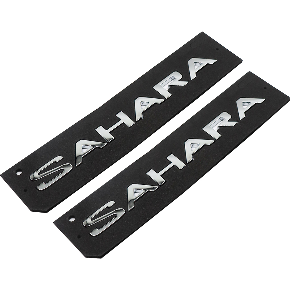 2Pcs Wrangler ABS Plastic SAHARA Side Door 3D Letter Gloss Silver Jeep 68333673AA