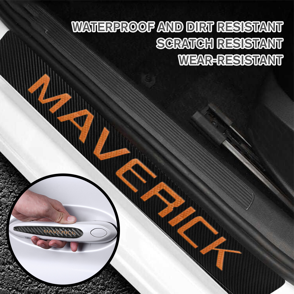 12Pcs Maverick Carbon Fiber Black Orange Ford Door Sill Scuff Covers Protector Door Cup Handle Stickers Set