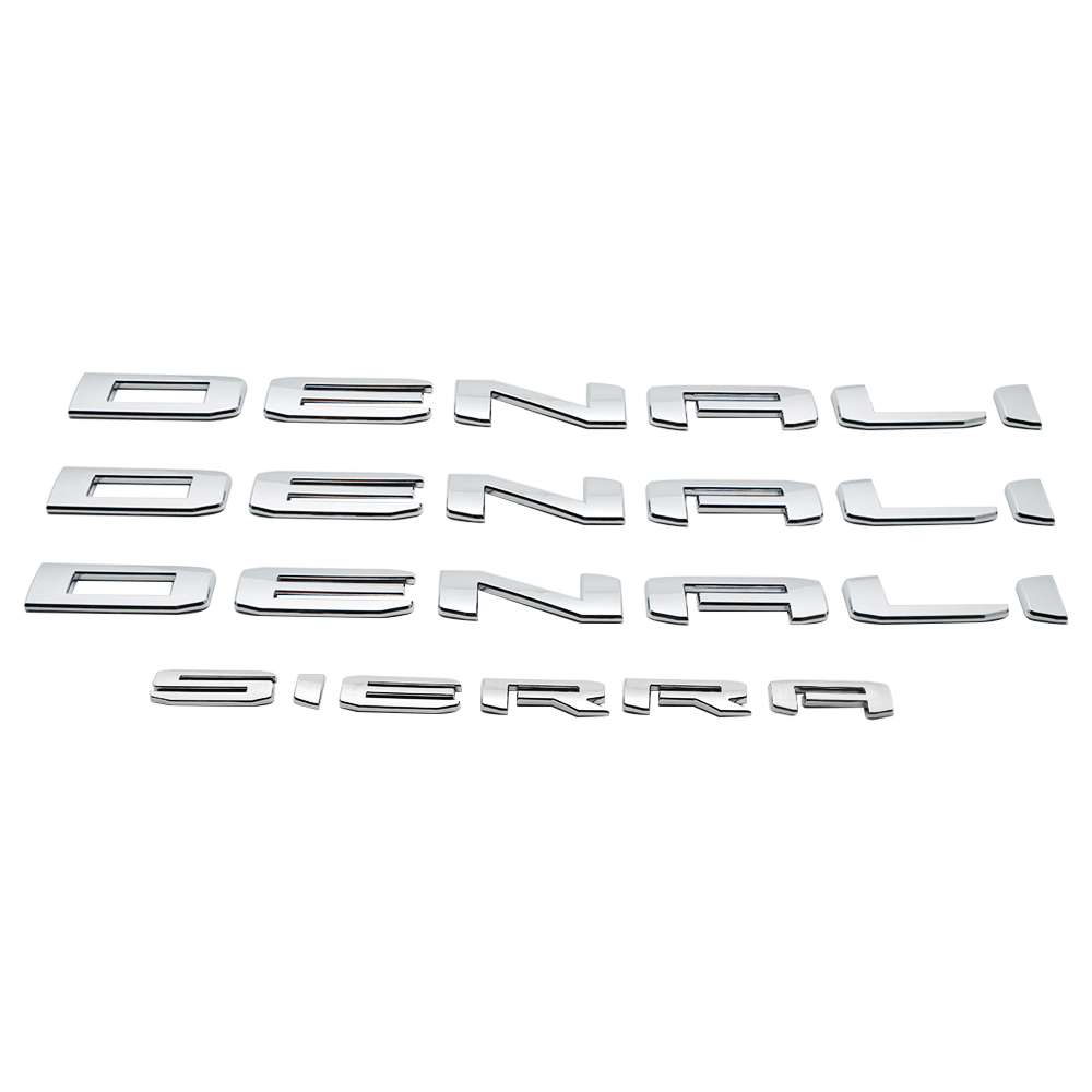 4Pcs 2019-2024 Denali Sierra 1500 2500HD 3500HD ABS Plastic Door Side Letters Gloss Silver GMC