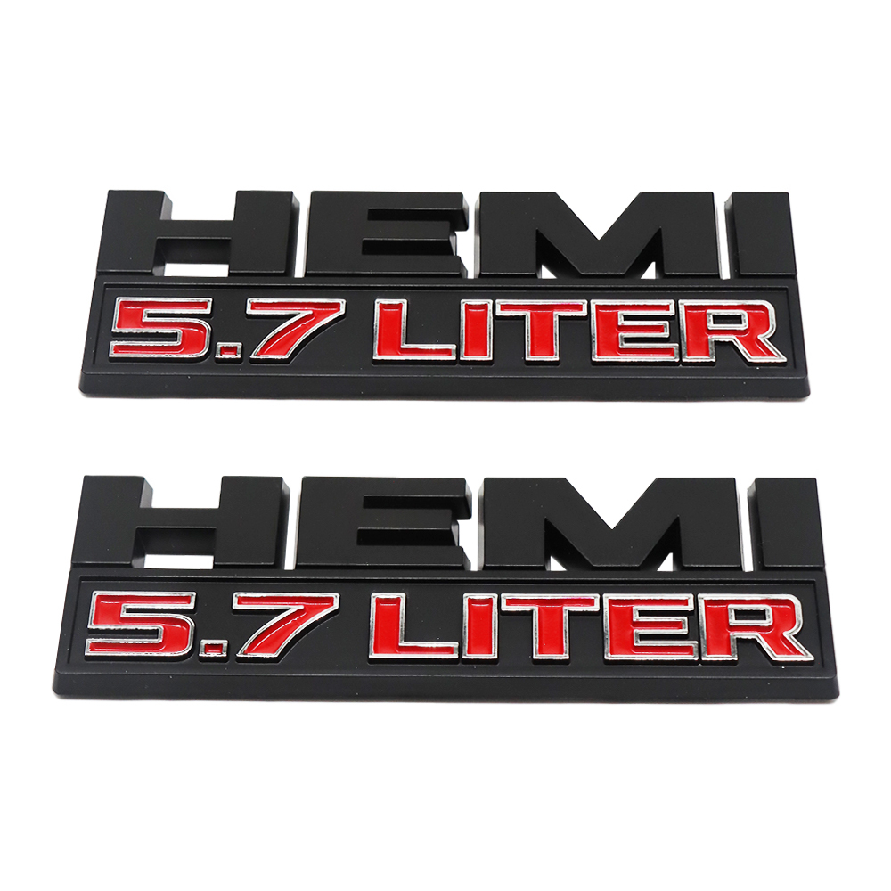 2PCS HEMI 5.7 LITER Black Red 3D Sticker Side Fender Emblems Badges For RAM 1500