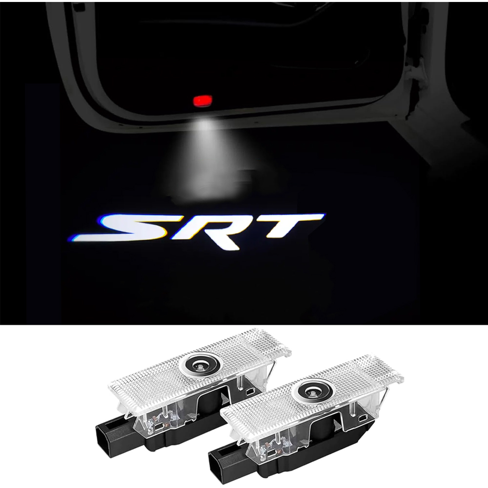 2PCS Challenger Hellcat SRT 2015-2022 Quartz Glass Never Fade Ghost LED Door Step Courtesy Shadow Lights White Dodge