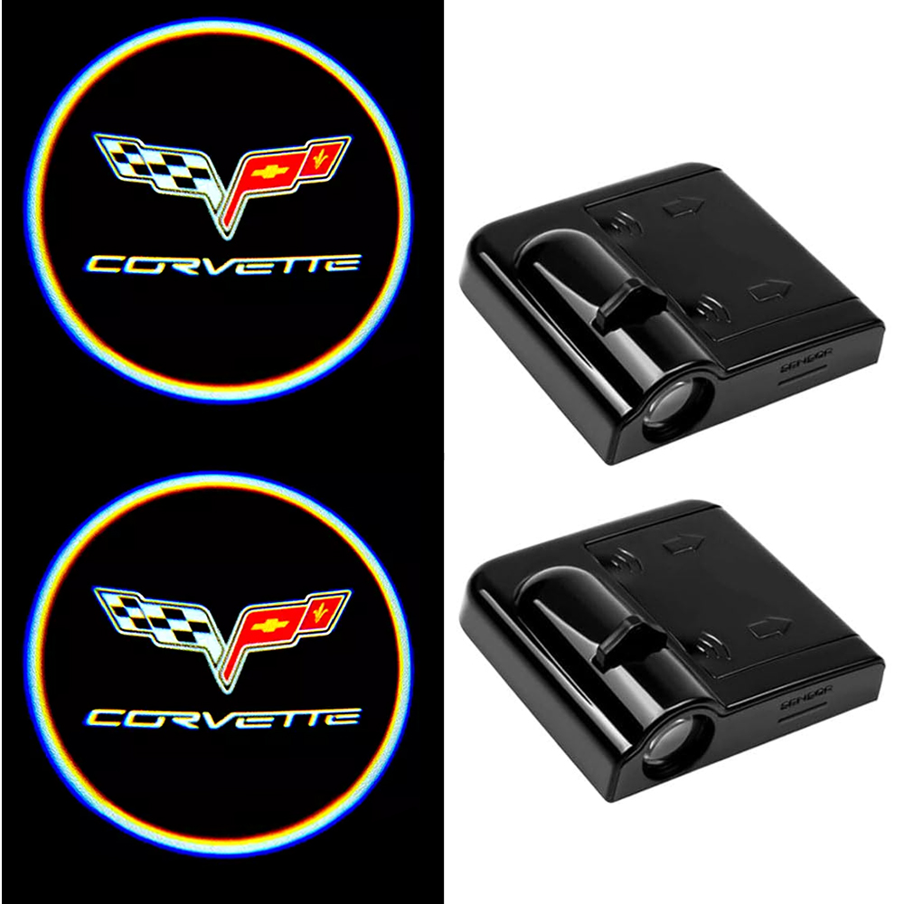 2PCS Corvette C6 3D Ghost Shadow Projector LED Light Courtesy Door Step Chevrolet