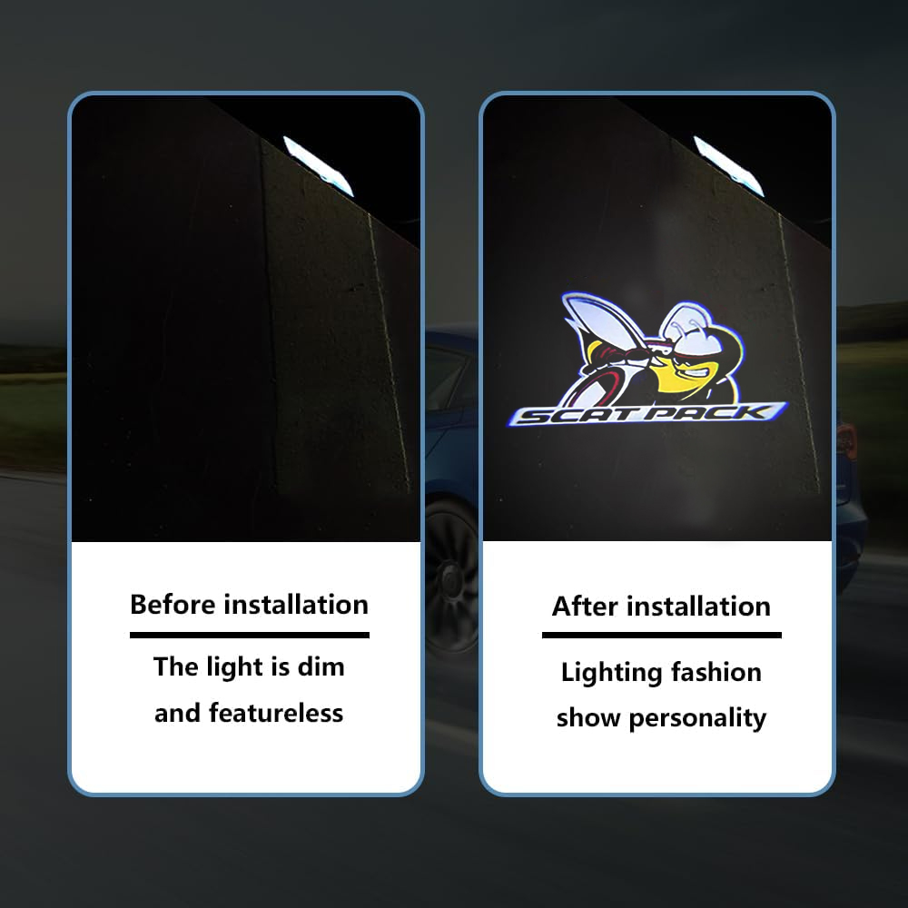 2PCS Challenger 6.4L R/T 392 SRT Quartz Glass Never Fade Ghost LED Door Step Courtesy Shadow Lights Dodge