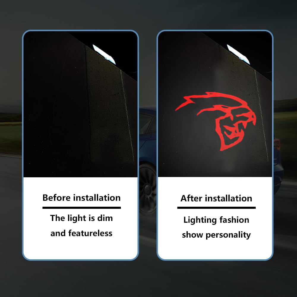 2PCS Challenger Hellcat 2008-2023 Quartz Glass Never Fade Ghost LED Door Step Courtesy Shadow Lights Red Dodge