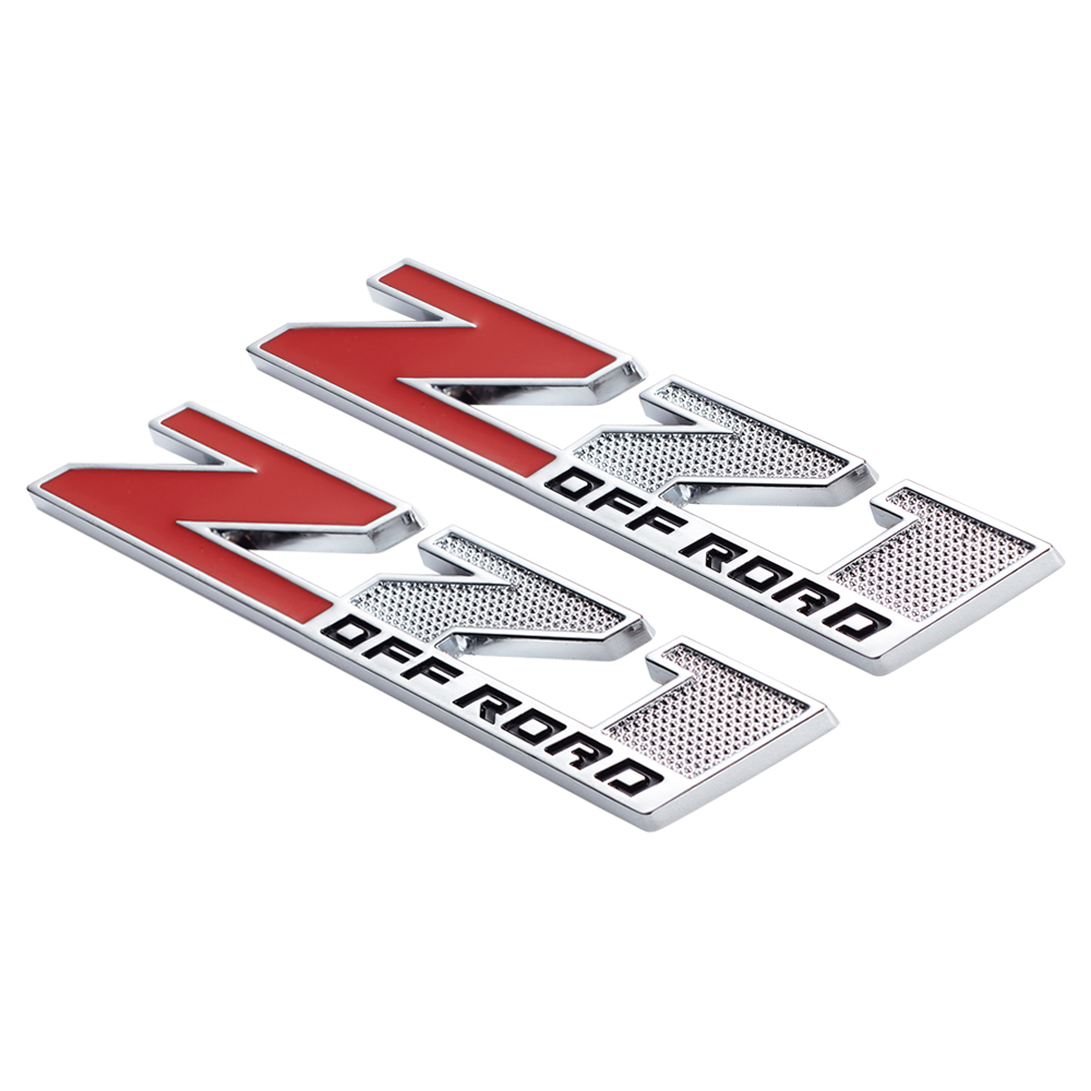 2PCS Silverado Suburban Tahoe Zinc Alloy Z71 Off Road Front Door Side Badge Chrome Red Chevrolet