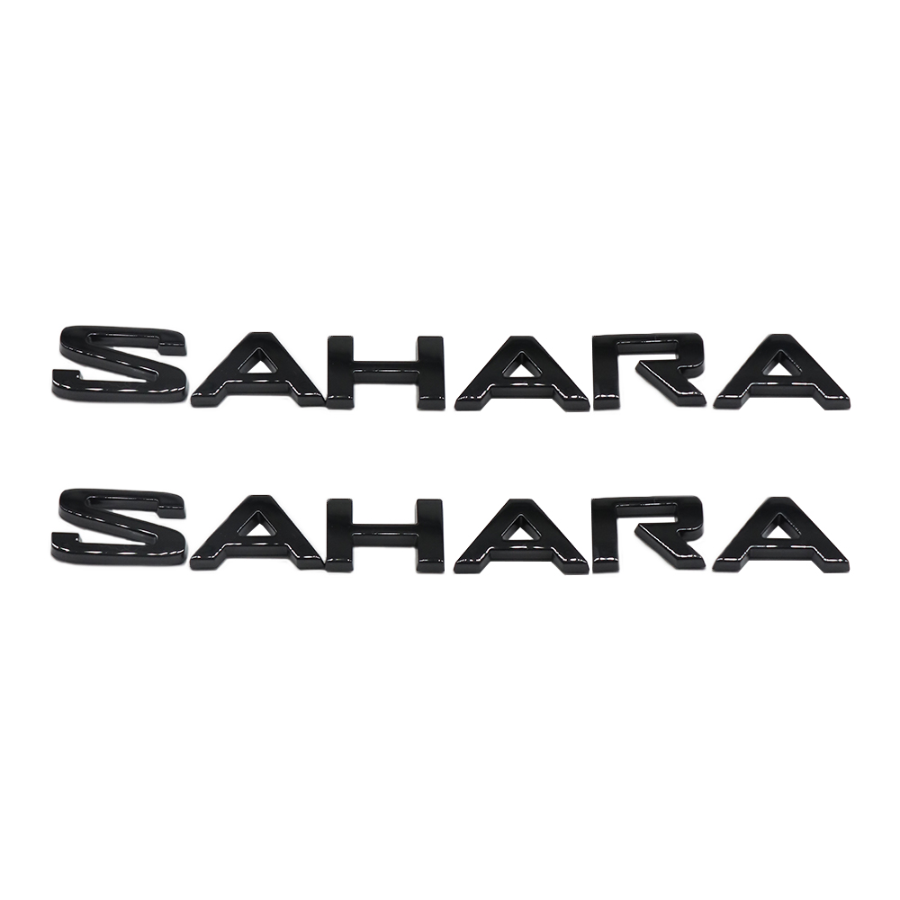 2Pcs Wrangler ABS Plastic SAHARA Side Door 3D Letter Gloss Black Jeep 68333673AA